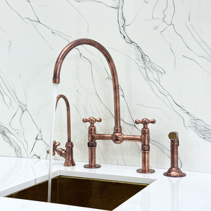 Antique Copper Bridge Kitchen Faucet with Cross Handles – Cavendish – alternate view 2