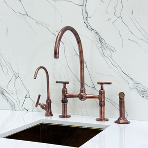 Antique Copper Bridge Kitchen Faucet with Lever Handles – Cavendish – alternate view 6