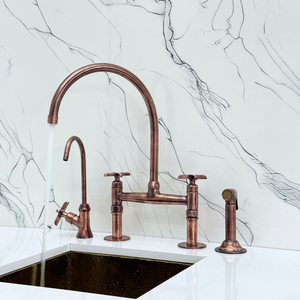 Antique Copper Bridge Kitchen Faucet with Cross Handles – Montrose – alternate view 6