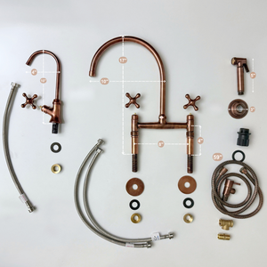 Antique Copper Bridge Kitchen Faucet with Cross Handles – Montrose – alternate view 14