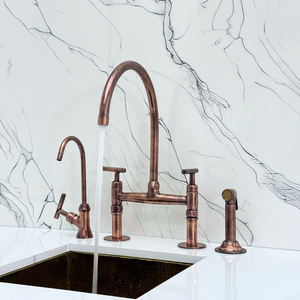 Antique Copper Bridge Kitchen Faucet with Lever Handles – Montrose – alternate view 5
