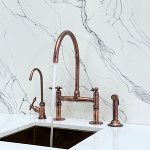 Antique Copper Bridge Kitchen Faucet with Lever Handles – Montrose – alternate view 2