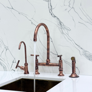 Antique Copper Bridge Kitchen Faucet with Lever Handles – Ravenscroft – alternate view 5