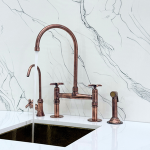 Antique Copper Bridge Kitchen Faucet with Cross Handles – Windsor – alternate view 6