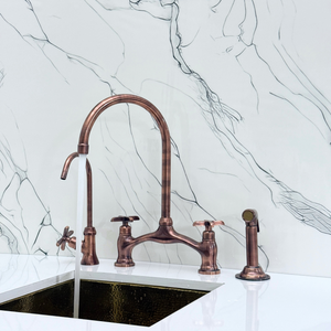 Antique Copper Bridge Kitchen Faucet with Cross Handles – Alderley – alternate view 6