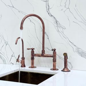 Antique Copper Bridge Kitchen Faucet with Lever Handles – Windsor – alternate view 3