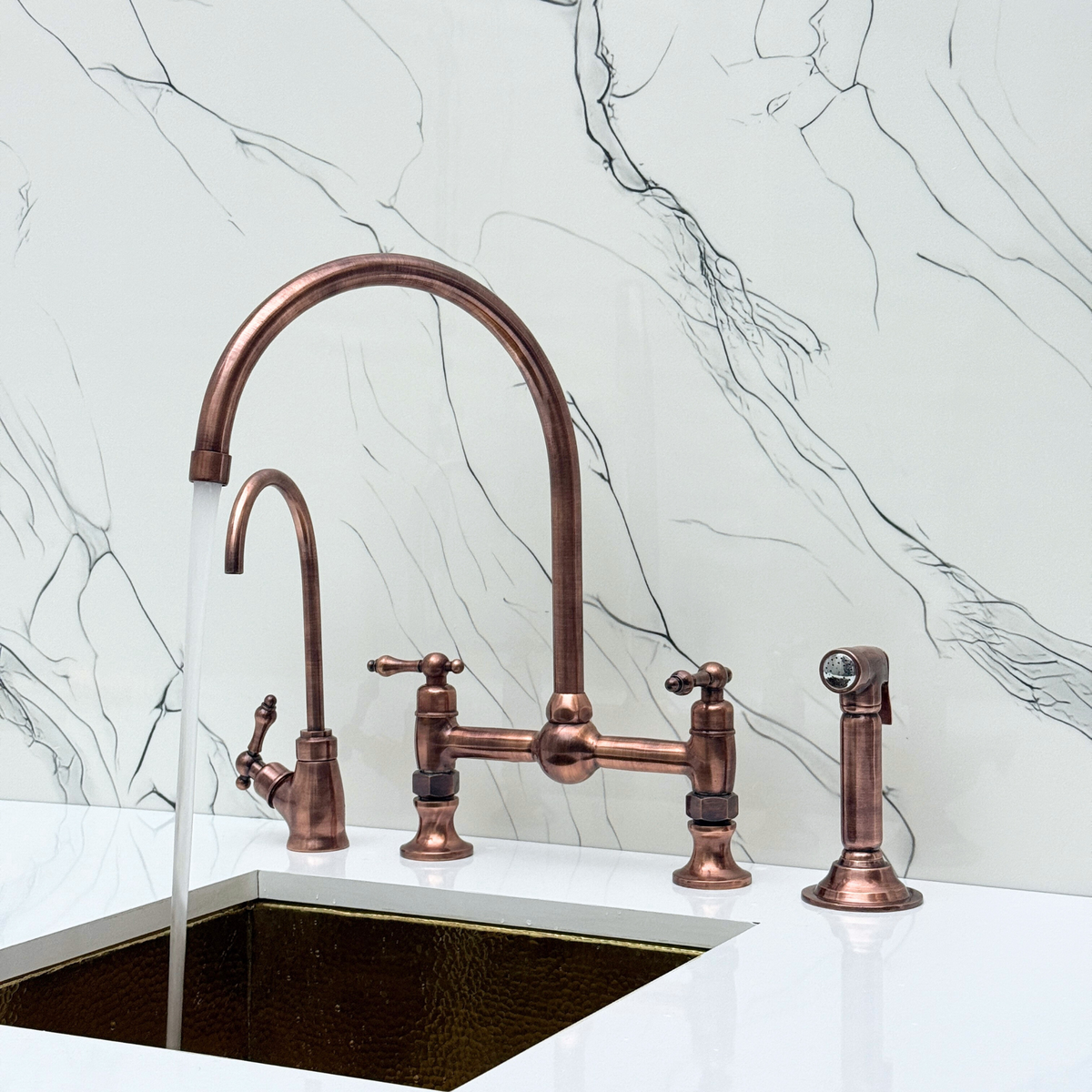 Antique Copper Vintage Bridge Kitchen Faucet with Lever Handles – Dorchester – alternate view 2