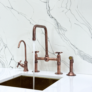 Antique Copper Classic Bridge Kitchen Faucet with Cross Handles – Grosvenor – alternate view 5