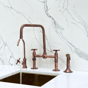 Antique Copper Classic Bridge Kitchen Faucet with Cross Handles – Grosvenor – alternate view 6