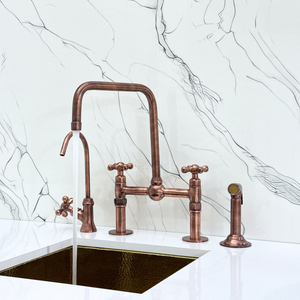 Antique Copper Classic Bridge Kitchen Faucet with Cross Handles – Grosvenor – alternate view 3