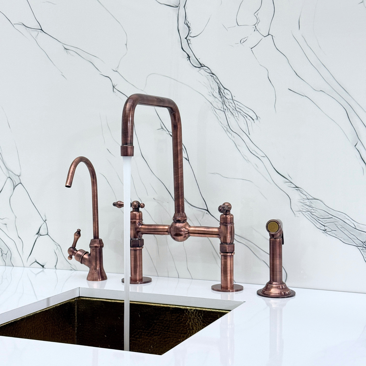 Antique Copper Classic Bridge Kitchen Faucet with Lever Handles – Grosvenor – alternate view 2