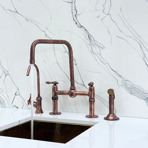 Antique Copper Classic Bridge Kitchen Faucet with Lever Handles – Grosvenor – alternate view 3