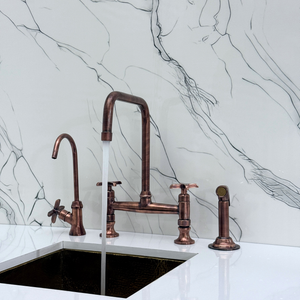 Antique Copper Classic Bridge Kitchen Faucet with Cross Handles – Whitmore – alternate view 5
