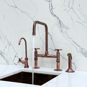 Antique Copper Classic Bridge Kitchen Faucet with Cross Handles – Lancaster – alternate view 5