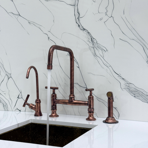 Antique Copper Classic Bridge Kitchen Faucet with Lever Handles – Whitmore – alternate view 5