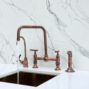 Antique Copper Classic Bridge Kitchen Faucet with Lever Handles – Harrington – alternate view 6