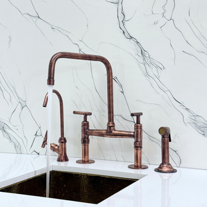 Antique Copper Classic Bridge Kitchen Faucet with Lever Handles – Lancaster – alternate view 6