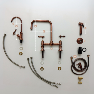 Antique Copper Classic Bridge Kitchen Faucet with Lever Handles – Harrington – alternate view 14