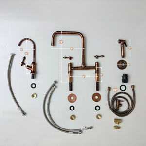 Antique Copper Classic Bridge Kitchen Faucet with Lever Handles – Lancaster – alternate view 14