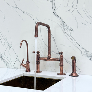 Antique Copper Classic Bridge Kitchen Faucet with Lever Handles – Lancaster – alternate view 2