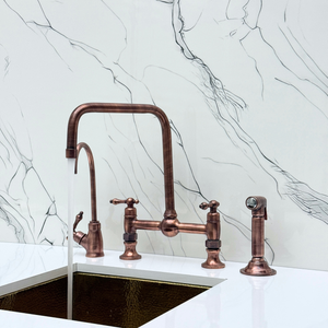 Antique Copper Classic Bridge Kitchen Faucet with Lever Handles – Harrington – alternate view 3