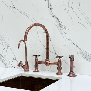 Antique Copper Bridge Kitchen Faucet with Cross Handles – Ellington – alternate view 6