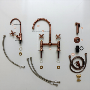 Antique Copper Bridge Kitchen Faucet with Cross Handles – Ellington – alternate view 14