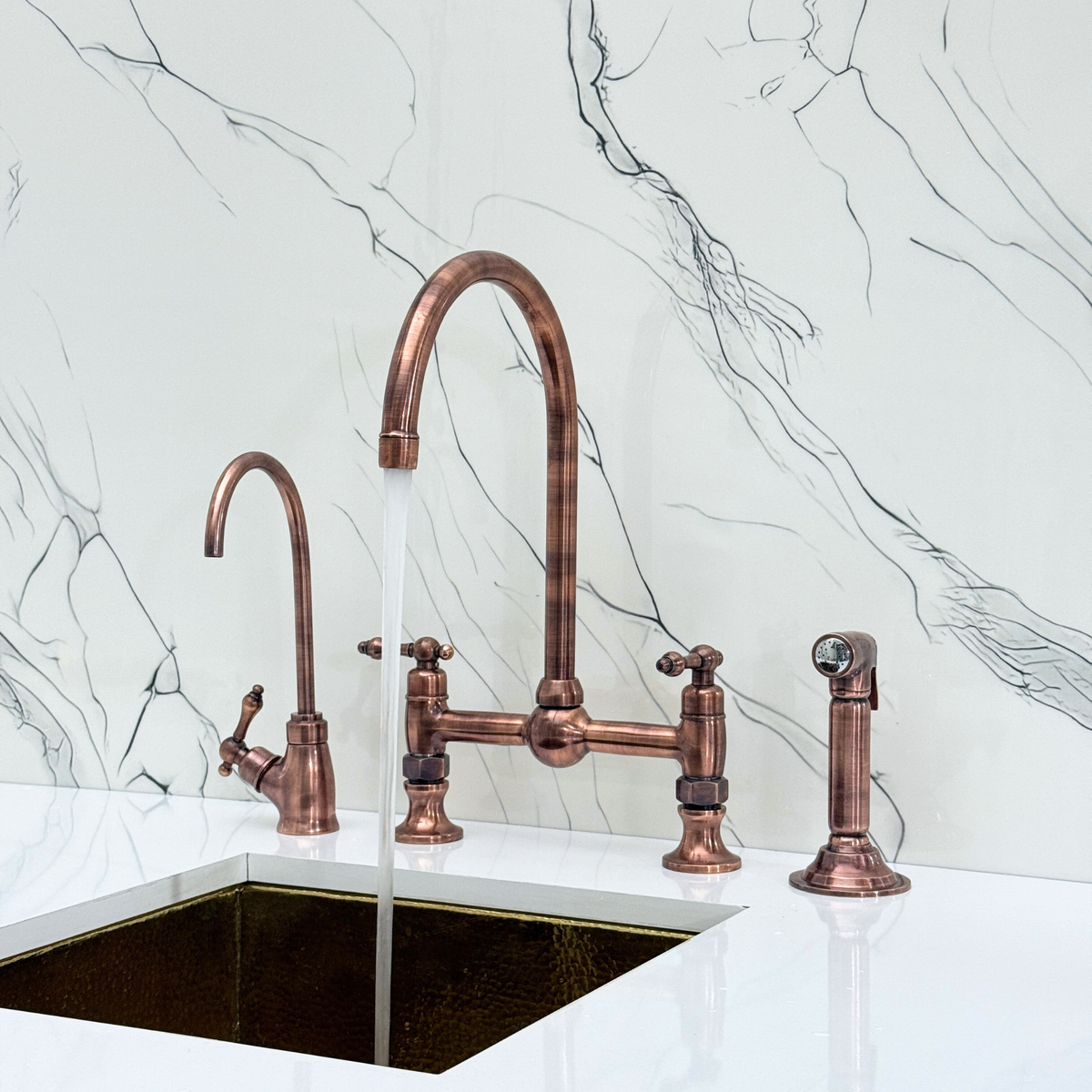 Antique Copper Bridge Kitchen Faucet with Lever Handles – Ellington – alternate view 2