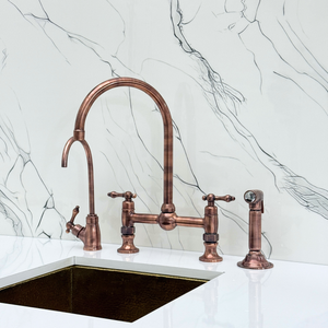 Antique Copper Bridge Kitchen Faucet with Lever Handles – Ellington – alternate view 3