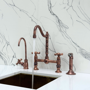 Antique Copper Victorian Bridge Kitchen Faucet with Cross Handles – Finsbury – alternate view 2