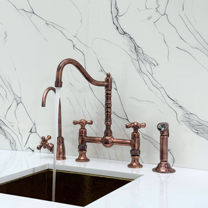 Antique Copper Victorian Bridge Kitchen Faucet with Cross Handles – Finsbury – alternate view 3