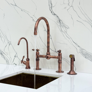 Antique Copper Bridge Kitchen Faucet with Lever Handles – Ashford – alternate view 4