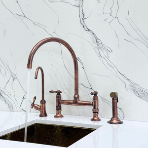 Antique Copper Bridge Kitchen Faucet with Lever Handles – Regent – alternate view 3
