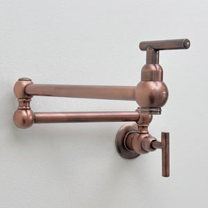 Antique Copper Wall-Mount Pot Filler with Lever Handles