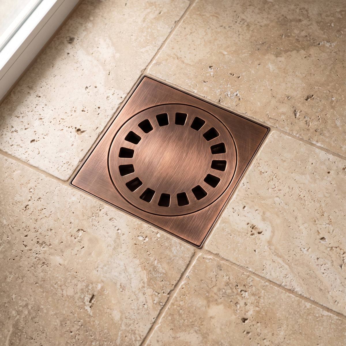 Antique Copper Shower Drain with Removable Cover, Solid Copper Square Shower Drain