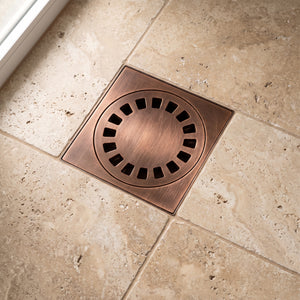Antique Copper Shower Drain with Removable Cover, Solid Copper Square Shower Drain