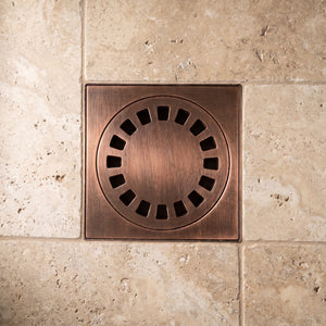 Antique Copper Shower Drain with Removable Cover, Solid Copper Square Shower Drain