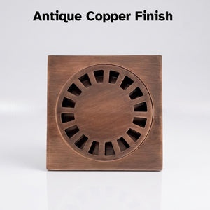 Antique Copper Shower Drain with Removable Cover, Solid Copper Square Shower Drain