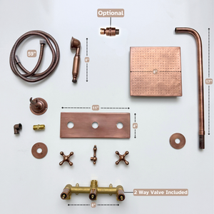 Antique Copper Adjustable Square Rain Shower System with Handheld — Straight arm (ACCSS-018) — detail view 13