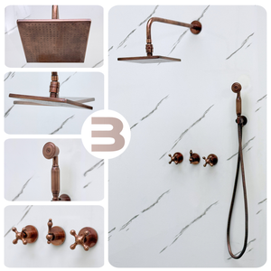 Antique Copper Square Rain Shower System with Handheld — Straight arm (ACCSS-017) — detail view 2
