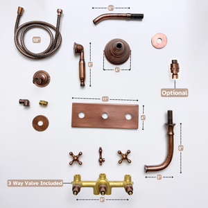 Antique Copper Adjustable Round Rain Shower System with Handheld & Tub Filler — Short arm (ACCSS-013) — detail view 13