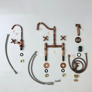 Antique Copper Victorian Bridge Kitchen Faucet with Cross Handles – Kensington – alternate view 14