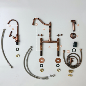 Antique Copper Victorian Bridge Kitchen Faucet with Lever Handles – Kensington – alternate view 14