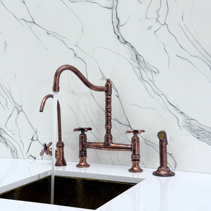 Antique Copper Victorian Bridge Kitchen Faucet with Cross Handles – Tavistock – alternate view 6
