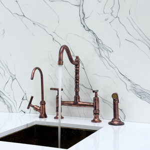 Antique Copper Victorian Bridge Kitchen Faucet with Lever Handles – Tavistock – alternate view 5