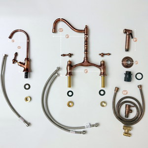 Antique Copper Victorian Bridge Kitchen Faucet with Lever Handles – Somerset – alternate view 14