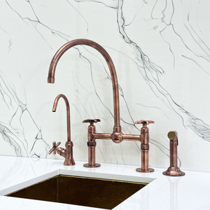 Antique Copper Bridge Kitchen Faucet with Cross Handles – Cavendish – alternate view 4