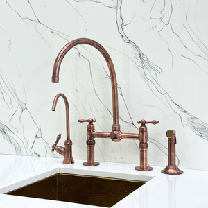 Antique Copper Bridge Kitchen Faucet with Lever Handles – Cavendish