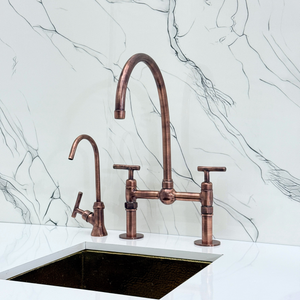 Antique Copper Bridge Kitchen Faucet with Lever Handles – Cavendish – alternate view 10