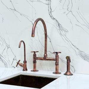 Antique Copper Bridge Kitchen Faucet with Cross Handles – Montrose – alternate view 4